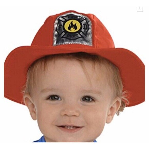 First Fireman Costume Dept Chief Firefighter Halloween Baby Infant Jumpsuit Hat - Picture 3 of 9